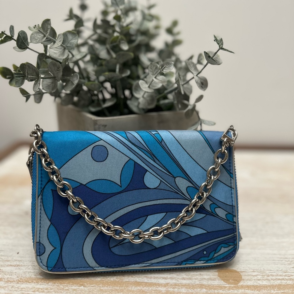 Ann Taylor Blue Patterned Clutch with Chain